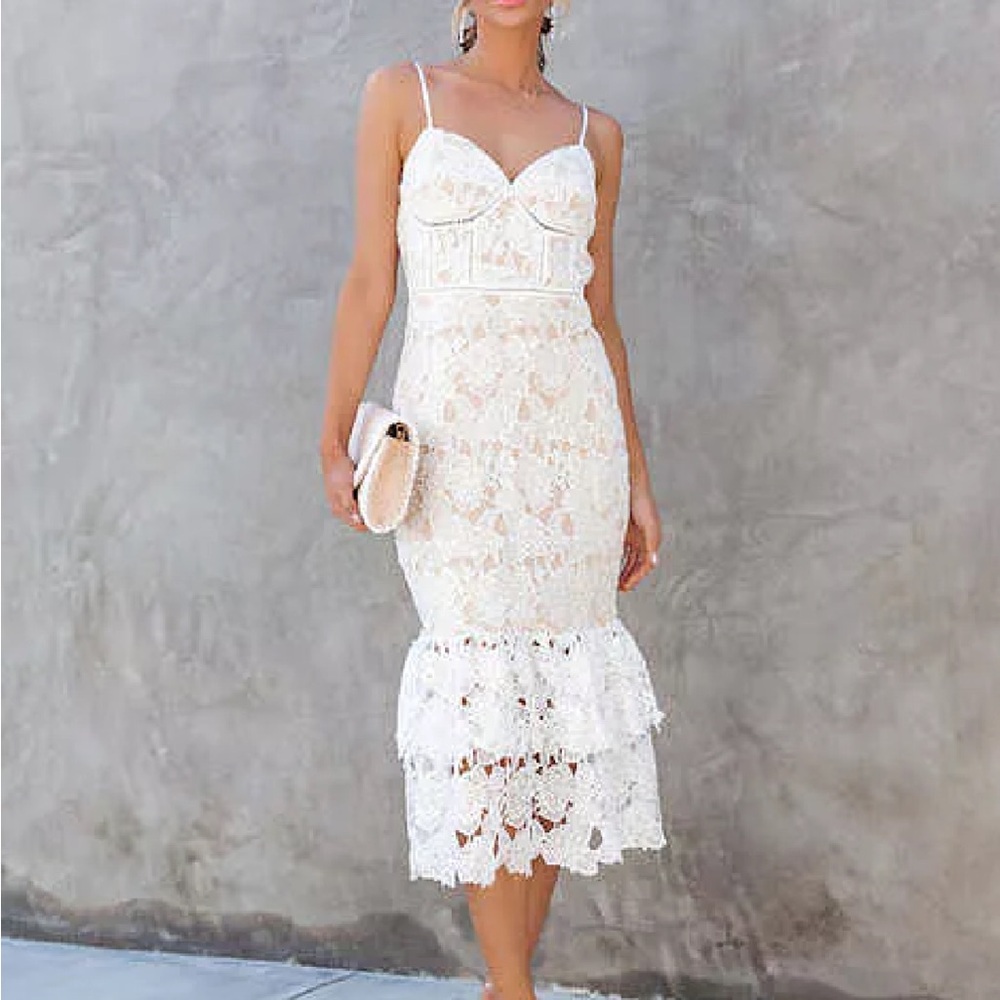 Vici White Lace Midi Dress